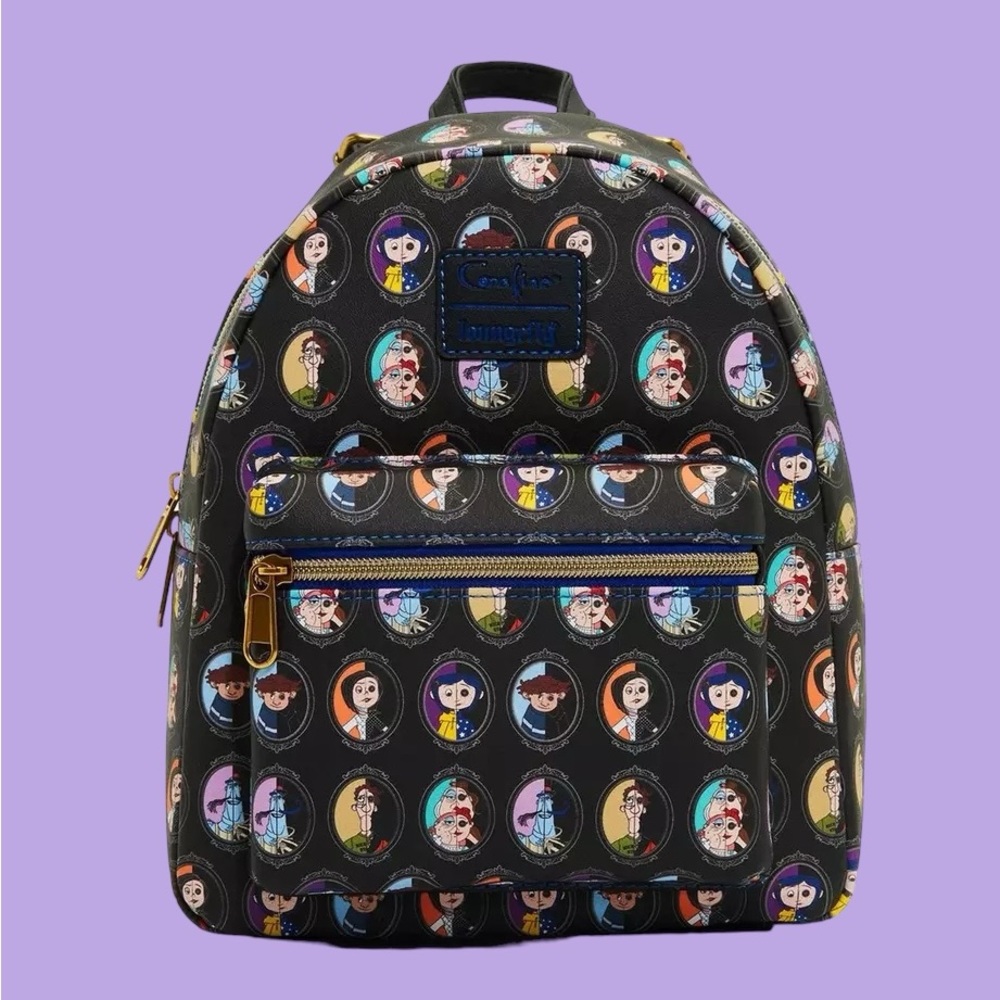 Loungefly Coraline Split Cameo Mini Backpack and Cardholder NWT